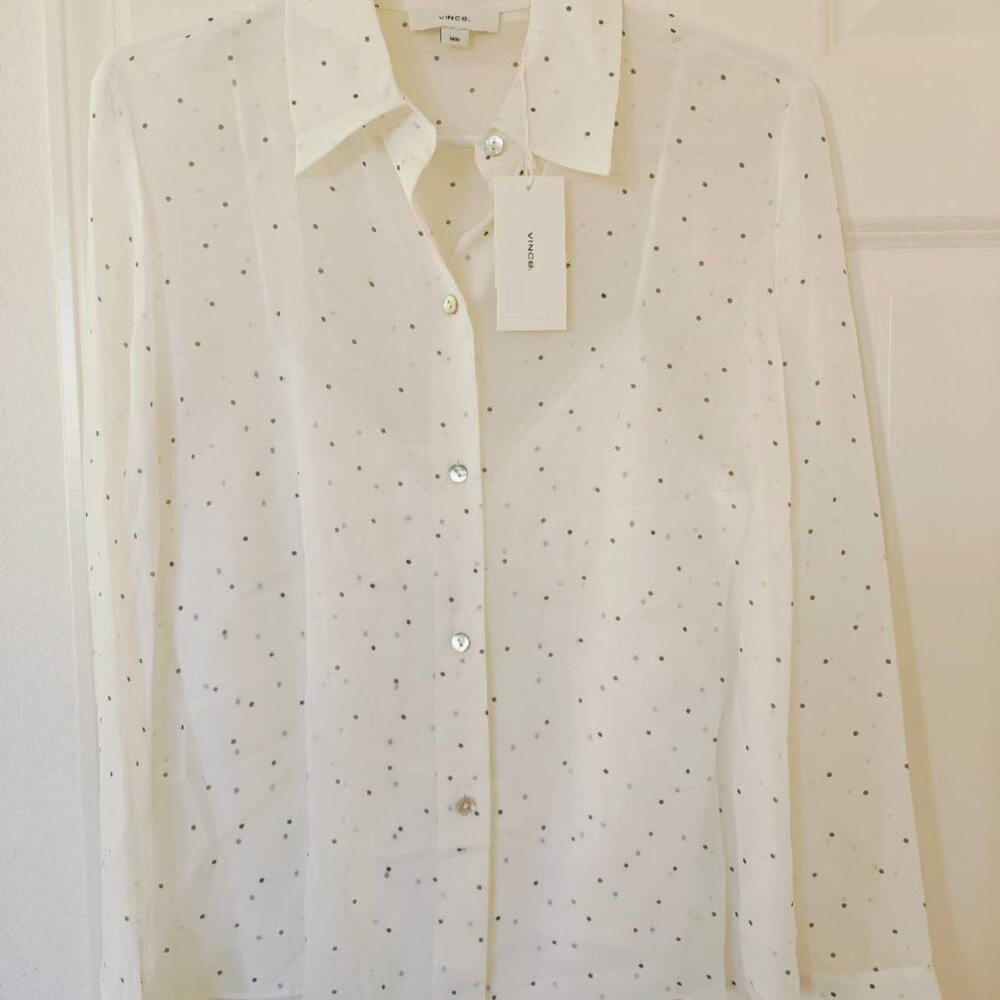 NWT Vince Sheer Dot-Print Silk Lined Blouse with matching camisole - Picture 4 of 7